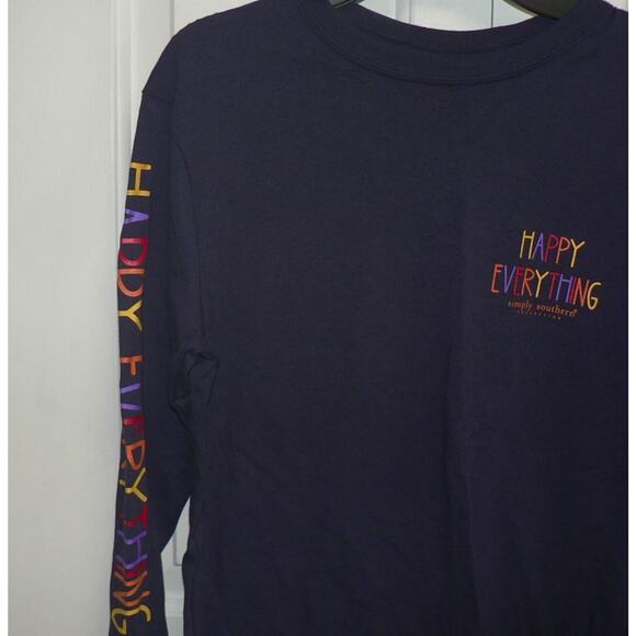 Simply Southern Kids Happy Everything Gnomes Long Sleeve Crew T-Shirt Navy MD$26 - Picture 3 of 4